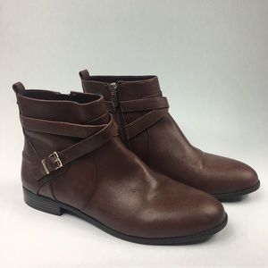 Alex Marie brown leather block heeled bootie with buckle
